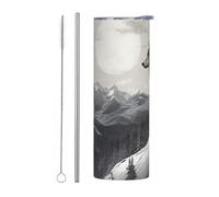 Snow Mountain Lone Wolf Tumbler con coperchi e cannuccia, 590 ml, doppia parete sottovuoto, in acciaio inox, tazza termica da viaggio a tenuta stagna, per bevande calde e fredde