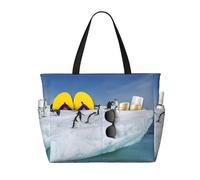 Snow Mountain Penguin stampa grande capacità borse tote impermeabile sabbia spiaggia palestra viaggi vacanze picnic, taglia unica, Nero , Taglia unica