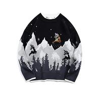 Snow Mountain Reindeer Embroidered Christmas Sweater Men's Japanese Retro Student Thicken Knitwear Men's Natural 4XL (Snow X)