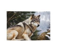 Snow Mountain Wild Wolf Banner Party Decor Sfondo Bandiera Festa di Compleanno Fotografia Sfondo Decorazione Banner e Segnali Decorazione da Parete Banner Feste Forniture Bomboniere 180 x 119 cm