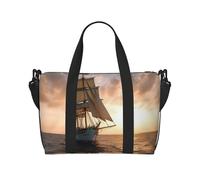 Snow Mountain Wild Wolf - Borsa da viaggio impermeabile con tracolla regolabile, multi-scomparto per palestra, viaggi, attività all'aperto, bianco, vela, nave, a, tramonto, Taglia unica