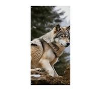 Snow Mountain Wild Wolf Copertura per porta Banner 90 x 180 cm Festone Festone Stagionale Cartello di Benvenuto Decorazione Verticale Porta Appeso Per Portico Ingresso Giardino Decor