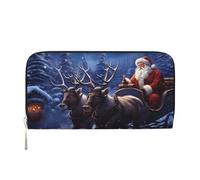 Snow Night - Portafoglio in pelle con Babbo Natale e cervo per donne e ragazze, porta carte di credito con zip intorno al porta carte di credito, portafoglio lungo in poliuretano, borsa da viaggio