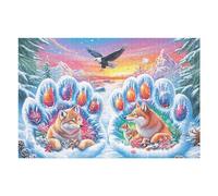 Snow Paw Prints with Foxes, Mountain, And Aurora Puzzle 1000 Pezzi Idea Regalo Natale 2025 Rompicapo Premium Rilassamento E Divertimento Regalo Perfetto Per Lui E Lei 1000 PCS