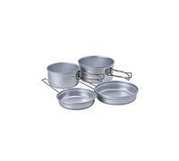 Snow Peak Set da cucina personale in alluminio, leggero set da campeggio in lega di alluminio include due pentole e padelle/coperchi, impilabile e pieghevole con custodia in rete per il campeggio e