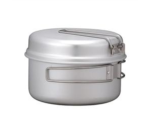 Snow Peak Set da cucina personale in alluminio, leggero set da campeggio in lega di alluminio include due pentole e padelle/coperchi, impilabile e pieghevole con custodia in rete per il campeggio e