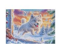 Snow Running Samoyed Puzzle 300 Pezzi Difficoltà Estrema Cartone Spesso Tema Monocromatico Per Appassionati Di Puzzle Antistrappo Non Sbiadisce Top Vendita 300 PCS