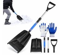 Snow Shovel for Car, 34 in Adjustable Aluminum Handle, Detachable Design (Blue)