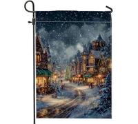 Snow Winter Festive Christmas Tree Houses Blue Bandiere Verticale Resistente Alle Intemperie Bandiere Colore Vivido Flag Per Festival Balcone Casa 30X45Cm