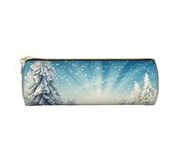 Snow Wonderland - Astuccio in pelle con stampa natalizia con albero di pino, portapenne, astuccio per cosmetici, borsa da ufficio, per uomini e donne, Snow Wonderland Pine Tree Christmas, Taglia