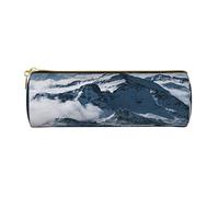 Snow Wonderland - Astuccio in pelle con stampa natalizia con albero di pino, portapenne, astuccio per cosmetici, borsa da ufficio, per uomini e donne, Montagna Neve 2, Taglia unica