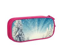 Snow Wonderland - Astuccio per matite con stampa natalizia con albero di pino, per trucchi, gioielli, portatile, da viaggio, nero, rosa, Taglia unica, Astuccio portamatite