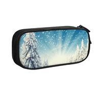 Snow Wonderland - Astuccio per matite con stampa natalizia con albero di pino, per trucchi, gioielli, portatile, da viaggio, nero, Nero , Taglia unica, Astuccio portamatite