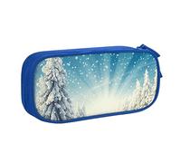 Snow Wonderland - Astuccio per matite con stampa natalizia con albero di pino, per trucchi, gioielli, portatile, da viaggio, nero, Blu, Taglia unica, Astuccio portamatite