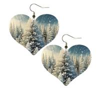 Snow Wonderland - Orecchini in pelle con albero di pino, da donna, a forma di cuore, leggeri, idea regalo