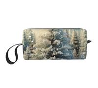 Snow Wonderland Pine Tree Borse per cosmetici di Natale per le donne Borsa per il trucco portatile Borsa da viaggio Borsa da viaggio Borsa per la ricezione quotidiana Borsa da toilette di grande