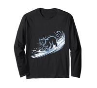 Snowboard Cat Kitty on Snowboard Inverno Snow Blue Cat Maglia a Manica