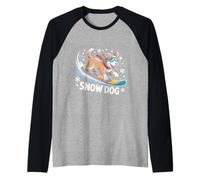 Snowboard Dog Snowboard Cucciolo Carino Sport Invernali Snowboard Cane Maglia con Maniche Raglan