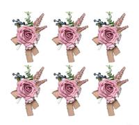 Snowchecking Confezione da 6 spille per bouquet da sposa con fiori artificiali classici, da polso, per sposo, testimone dello sposo, occasioni speciali (viola)