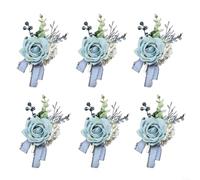 Snowchecking Confezione da 6 spille per bouquet da sposa con fiori artificiali classici, da polso, per sposo, testimone dello sposo, occasioni speciali (blu)