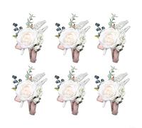 Snowchecking Confezione da 6 spille per bouquet da sposa con fiori artificiali classici, da polso, per sposo, testimone dello sposo, occasioni speciali (bianco)