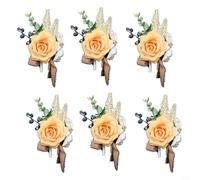 Snowchecking Confezione da 6 spille per bouquet da sposa con fiori artificiali classici, da polso, per sposo, testimone dello sposo, occasioni speciali (arancione)