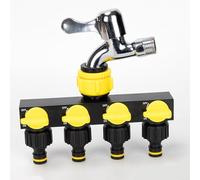 Snowchecking Distributore d'acqua a 4 vie per tubo da giardino con valvole di controllo del flusso indipendenti per irrigazione del prato (giallo)
