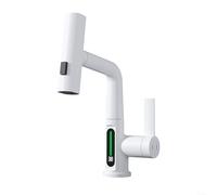 Snowchecking Rubinetto da cucina moderno estraibile con display digitale con monitor della temperatura, beccuccio girevole a 360 gradi (bianco)