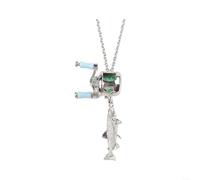 Snowchecking Set di collana e anello con mini mulinello da pesca, gioielli in lega con ciondolo a forma di pesce, catena regolabile da 60 cm, unica per gli amanti della pesca (collana)