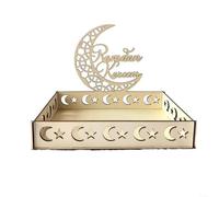 Snowchecking Vassoio da dessert in legno con luna e stella, per Ramadan Eid Mubarak, decorazione da tavola araba, con design a castello di mezzaluna, porta cibo, per torte e biscotti, 787 x 61 x 22 (2