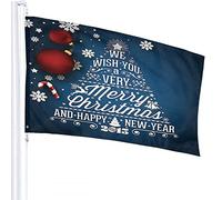 Snowflake Flag 3x5 FT Red Ribbon We Wish You A Very Merry Christmas and Happy New Year Outdoor Flags Large Welcome Yard Banners Home Garden Yard Lawn Decor