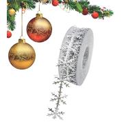 Snowflake Wired Ribboon - 10M Glitter Snowflake Lace Ribbon Trim, Gold Silver Polyester Christmas Ribbon For Gift Wrapping Tree Decoration Craft DIY Holiday Party Decor