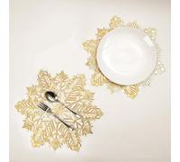 Snowkingdom,Set di 6 tovagliette a forma di fiocco di neve, in vinile metallico laminato dorato, diametro 38 cm, decorazioni da tavola per feste, colore: oro, 6