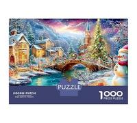 Snowman by River in Snowy Village Puzzle Da 1000 Pezzi Christmas Snowman Perfetto Per Le Serate Di Giochi, Adulti E Bambini 52x38cm/1000pcs