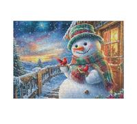 Snowman Christmas Scene Rompicapo 300 Pezzi Per Nonni E Nipoti Cartone Rigido Esercizio Mentale Per Serate in Famiglia Da Passatempo Con Poster Incluso 300 PCS（40x28cm）