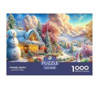 Snowman, Cozy House And Kids in Snowy Landscape Puzzle Da 1000 Pezzi Christmas Style Ideale Per Il Piacere Familiare, Adulti E Bambini 52x38cm/1000pcs