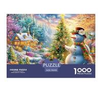 Snowman Decorates Tree, Cozy Snowy House Puzzle Da 1000 Pezzi Christmas Style Sfidante E Educativo Per Tutte Le Età 70x50cm/1000pcs