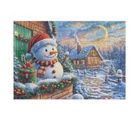 Snowman Moon Night Scene Puzzle 300 Pezzi Per Adulti in Cartone Rigido 3D Panoramico Per Viaggi E Vacanze Miglioramento Concentrazione Edizione Esclusiva Qualità 300 PCS（40x28cm）