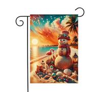 Snowman On Beach Flamingo Shells Sunset Palm Tree Tropical Christmas Bandiera Resistente Alle Intemperie Bandiera Da Giardino Durevole Bandiere Per Esterno Decorazione Prato 30X45Cm