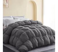 SNOWMAN Piumone per tutte le stagioni, 75% piumino, per letto matrimoniale, con 8 linguette angolari, caldo e medio, morbido tessuto misto cotone (grigio, 228,6 x 228,6 cm)