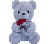 SNOWOLF Orsacchiotto peluche con rosa, simpatico peluche giocattolo, idea regalo per bambini, ragazzi, ragazze, compleanno, Natale, San Valentino (45 cm, grigio)