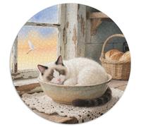 Snowshoe Cat Rundes 1000 Puzzle Animals Rundes Puzzle Familienpuzzle Erwachsene Anspruchsvoll Für Erwachsene Kinder Familiengeschenke 1000pcs (67.5x67.5cm)