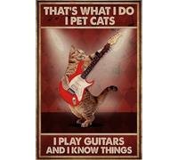 Snowsun Targa in latta con scritta in lingua inglese "That's What I Do I Pet Cat I Play, Friend Gift for Lovers Funny Retro Wall Art Sign 8X 30,5 cm
