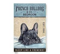 Snowsun Targa in metallo con bulldog francese per camera da letto Sleep Like A Frenchie, in alluminio, stile vintage, per casa, giardino, ufficio, decorazione da parete, 20,3 x 30,5 cm