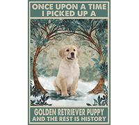 Snowsun Targa in metallo con cucciolo di Golden Retriever Once Upon A Time, in metallo, divertente, vintage, decorazione da parete per casa, giardino, bar, bagno, 20,3 x 30,5 cm