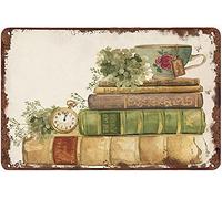 snowsun Targa in metallo con orologio da libro, tè, floreale, vintage, retrò, in alluminio, per cucina, casa, giardino, parete, bar, garage, decorazione, 20,3 x 30,5 cm