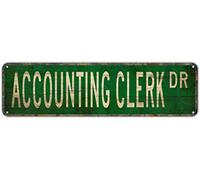 snowsun Targa in metallo con scritta "ACCOUNTING CLERK DR", stile vintage, in alluminio, per camera da letto, cucina, giardino, bar, club, caffè, decorazione per la casa, 10 x 40 cm