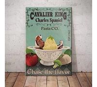 Snowsun Targa in metallo con scritta "Cavalier King Dog Pasta Co. Chase The Flavor", vintage, in alluminio, per cucina, casa, ufficio, bar, caffetteria, decorazione, 20,3 x 30,5 cm