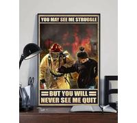 Snowsun Targa in metallo con scritta "Firefighter You Will Never See Me Quit", divertente, retrò, vintage, in alluminio, per casa, giardino, caffè, decorazione da parete, 20,3 x 30,5 cm