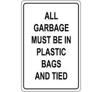 snowsun Targa in metallo con scritta in inglese "All Garvage Must Be In Plastic Bags And Tied", segnale di avvertimento retrò in alluminio, per casa, giardino, strada, esterni, 20,3 x 30,5 cm